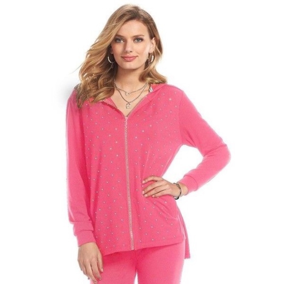 Juicy Couture Tops - Juicy Couture Pink Rhinestone Hooded Jacket M NWT